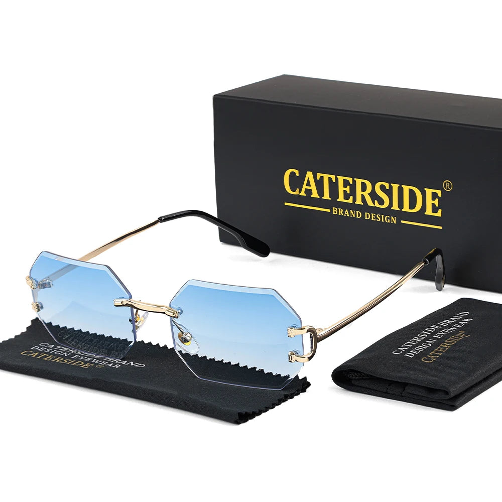 CATERSIDE Rimless Men's Sunglasses Polygon Vintage Frameless Glasses Gradient Lens Women Traveling Party Business Sun Glasses