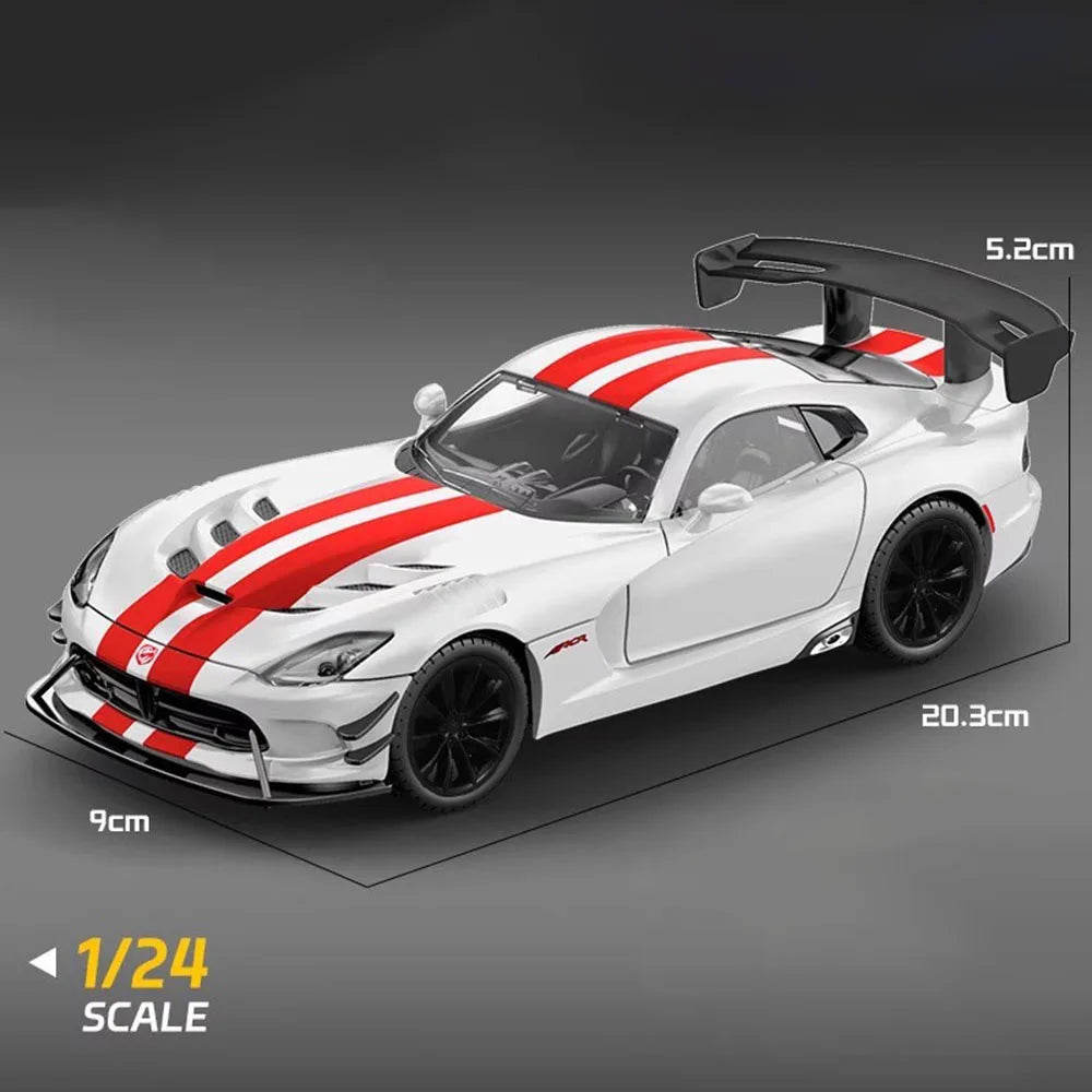 1:24 Hellcat Viper Miniature Sports Car Alloy Diecast Model Toys Front Wheel Steering Sound Light Pull Back Vehices Collectibles