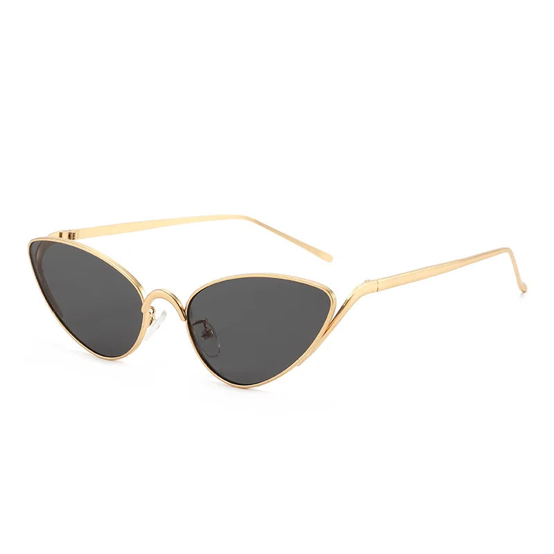 JNPCXI New Metal Cat Eye Women Sunglasses Fashion Clear Ocean Lens Gold Shades UV400 Men Trending Punk Sun Glasses