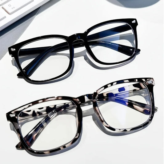 2pcs Women's Square Blue Light Blocking Glasses - Minimalist Black & Clear, Perfect for School/Office Use