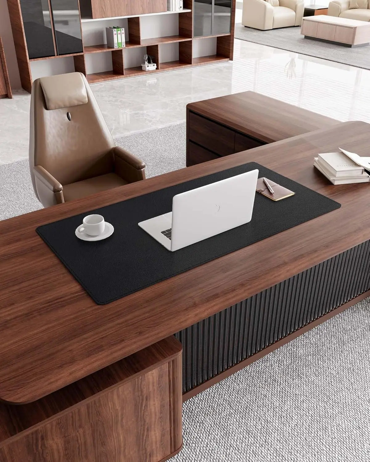 YSAGi Premium Real Leather Desk Mat, Stitched Edge Thick Office Table Pad, Anti-Slip Rubber Bottom Laptop Desk Cover