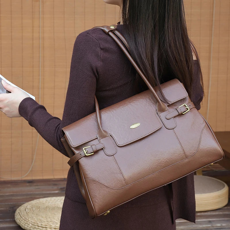 Women's Top-grain leather Underarm Bag Ladies Luxury Designer Genuine leather Handbags Large Capacity Commuting Tote Bags