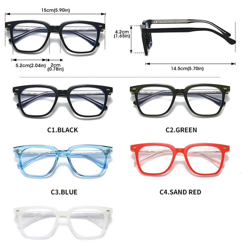JNPCXI Fashion Unisex Square Prescription Glasses TR90 Anti Blue Light Clear Lens Reading Eyewear Optical Myopia Eyeglasses