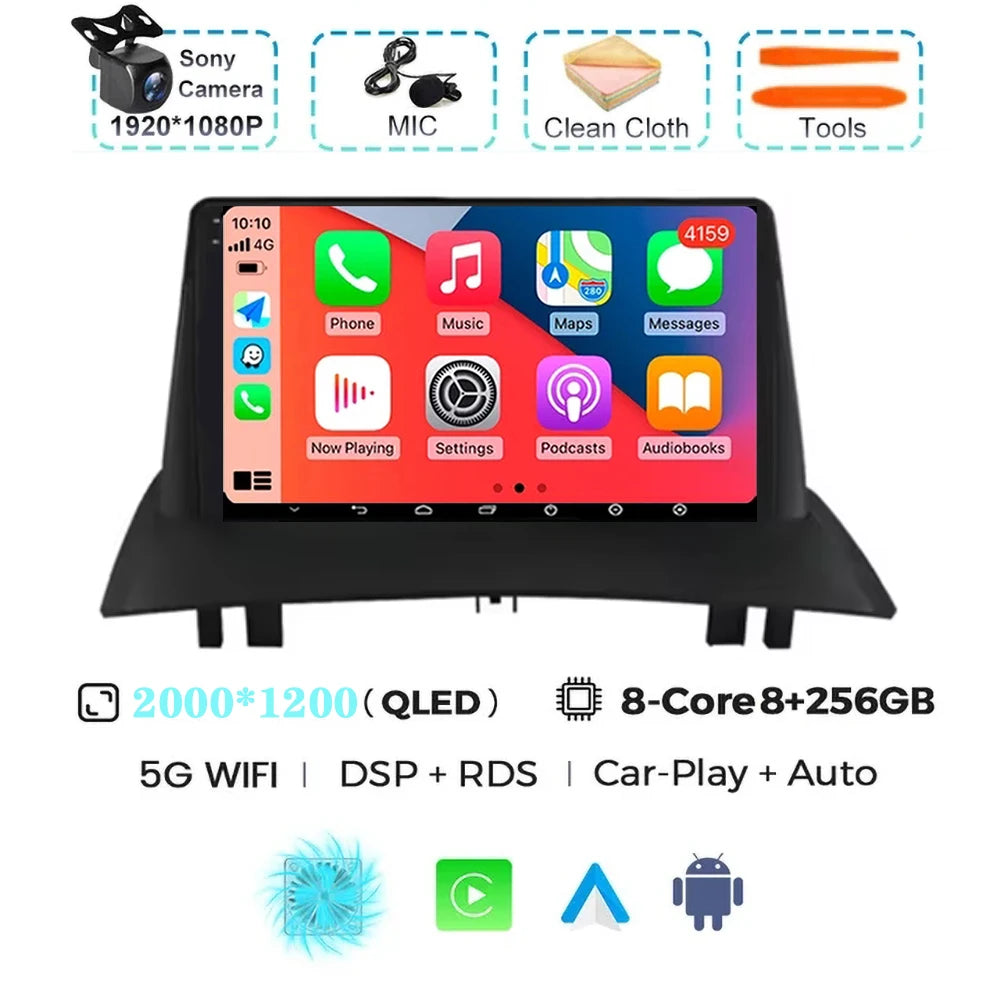 For Renault Megane 2 2002-2009 2K QLED Android 15 Android Car Radio Multimedia Video Player GPS Stereo CarPlay 4G Navigationv BT