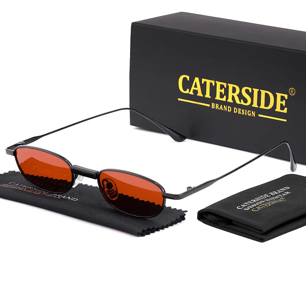 CATERSIDE Men's Hip Hop Sunglasses Premium Metal Small Frame Women's Travel Business Party Holiday Gift Decorative Glasses UV400
