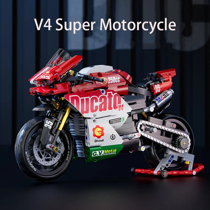 Famous V4 Super Motorcycle Building Blocks Set Model Tech Racing Kids Assembly