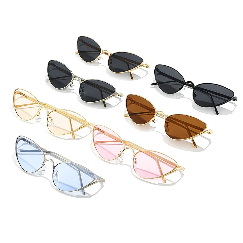JNPCXI New Metal Cat Eye Women Sunglasses Fashion Clear Ocean Lens Gold Shades UV400 Men Trending Punk Sun Glasses