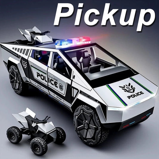 1: 32 Pickup Truck Alloy Diecast Police Car Model Toys Doors Opened Sound Light Pull Back Miniature Vehices Decorative Ornaments