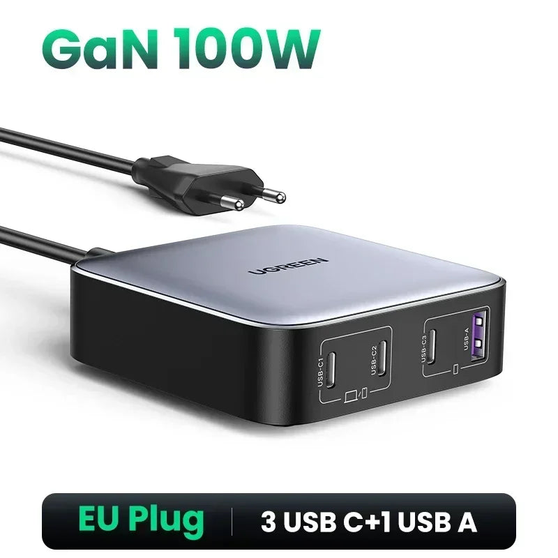 UGREEN 65W 100W GaN Charger PPS QC4.0 PD3.0 For iPhone17 16 15 Pro Xiaomi Samsung Tablet Macbook Air iPad 5 IN 1 Desktop Charger