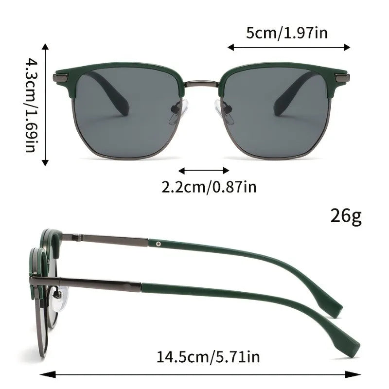 Elegant Business Square Eyeglasses Retro Rivet Metal Frame Trendy Street Eyewear