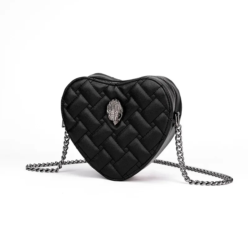Women Heart-Shaped Crossbody Bag with Eagle & Bird Head Shoulder Bag Chain Purse