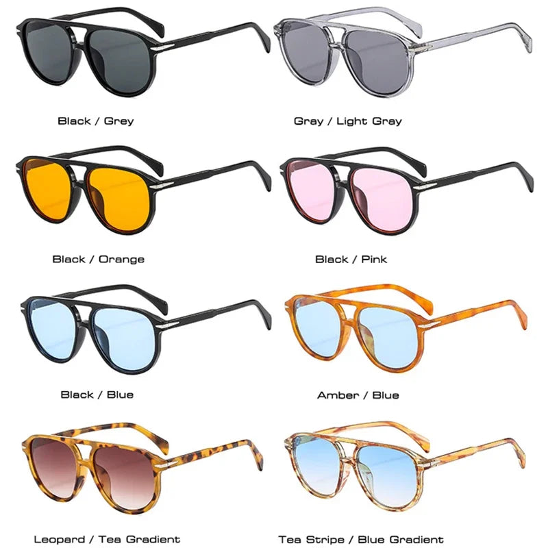 JNPCXI Retro Double Bridges Pilot Men Rivets Sunglasses UV400 Fashion Women Luxury Sun Glasses Black Orange Shades