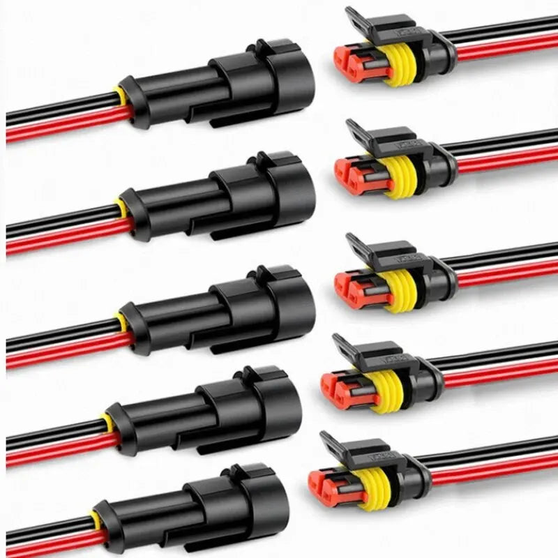 5sets 2Pin Way 16 AWG Waterproof Electrical Connectors, Male and Female Way 16 AWG Wire Harness Plug Socket Kit for Car Boat