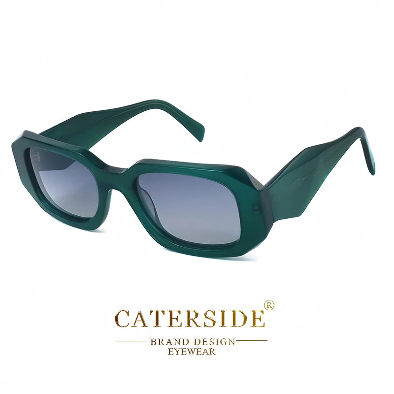 CATERSIDE Retro Polarized Sunglasses Men Polygon Large Acetate Frame Women's Sun Glasses Travel Driving Shopping UV400 Eyewear