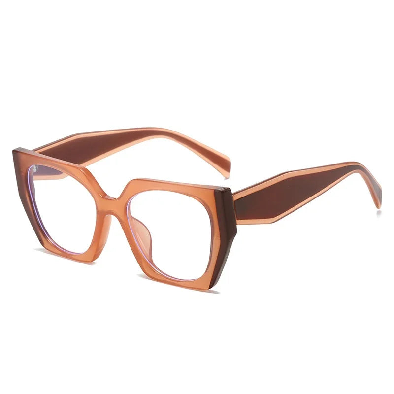 JNPCXI Retro Polygon Cat Eye Green Glasses Frame Women Fashion Double Color Clear Anti-Blue Light Eyewear Men Optical Frame