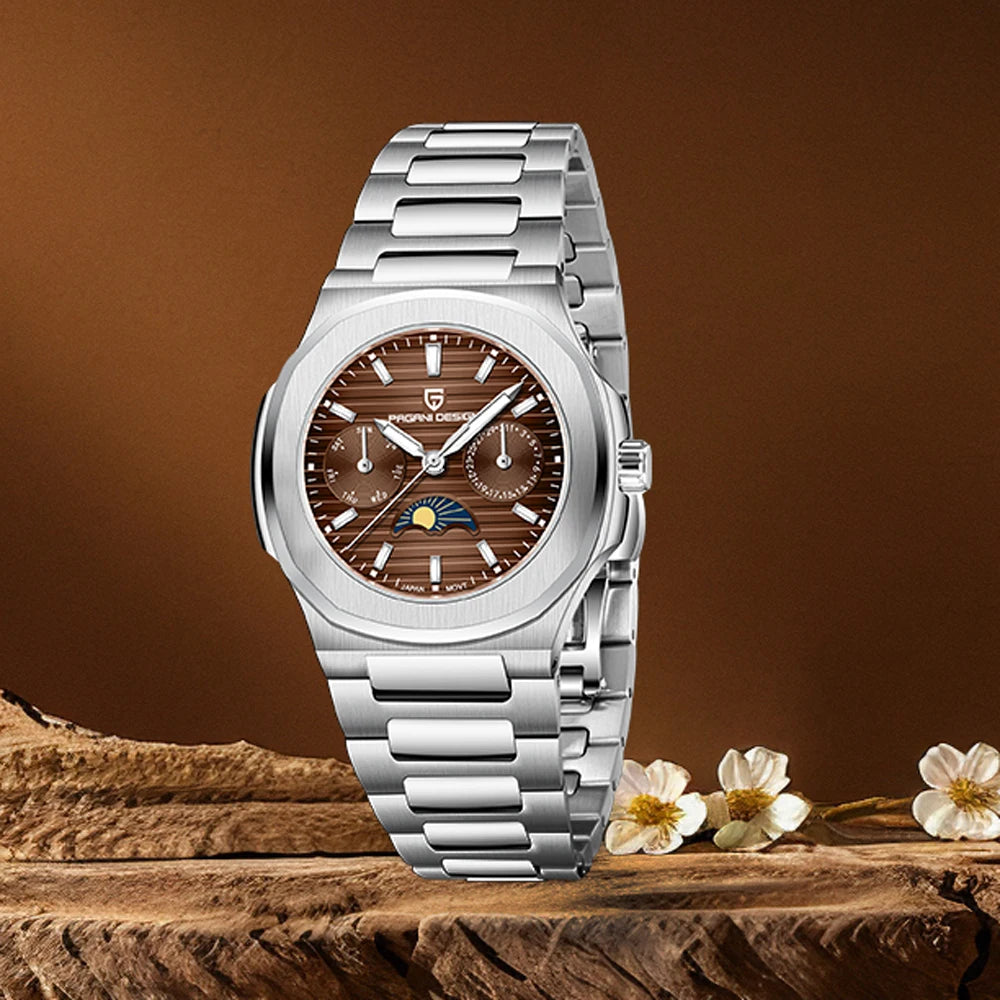 PAGANI Luxury Quartz Watches Men Multifunction Chronograph Auto Moon Phase Watch