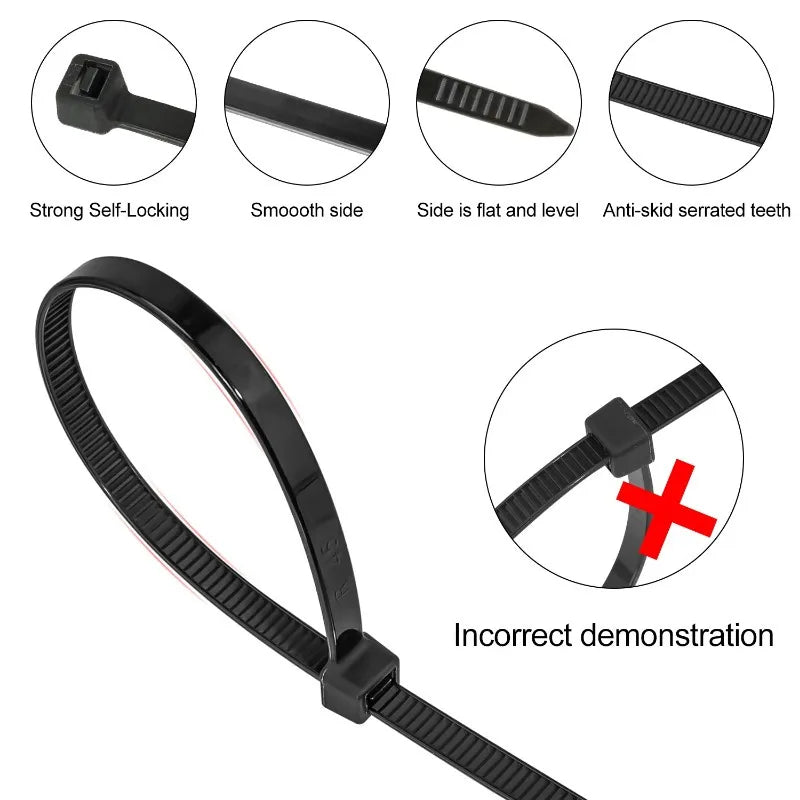 2.5×200mm Size 100Pcs/Bag Multicolor Slef-Locking Nylon Cable Tie Quickly Bundle Plastice Loop Wire Wrap Zip ties