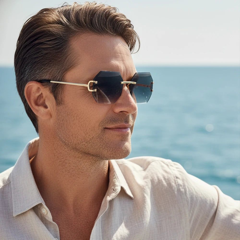 CATERSIDE Rimless Men's Sunglasses Polygon Vintage Frameless Glasses Gradient Lens Women Traveling Party Business Sun Glasses