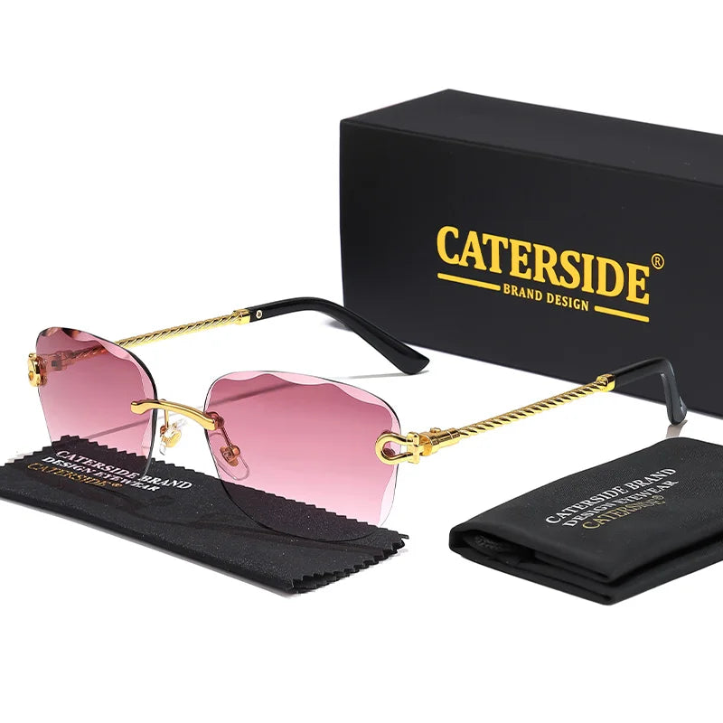 CATERSIDE Retro Sunglasses Men Brand Designer Rimless Gradient Lens Women Sun Glasses Shades Ladies Fashion Party Eyeglasses