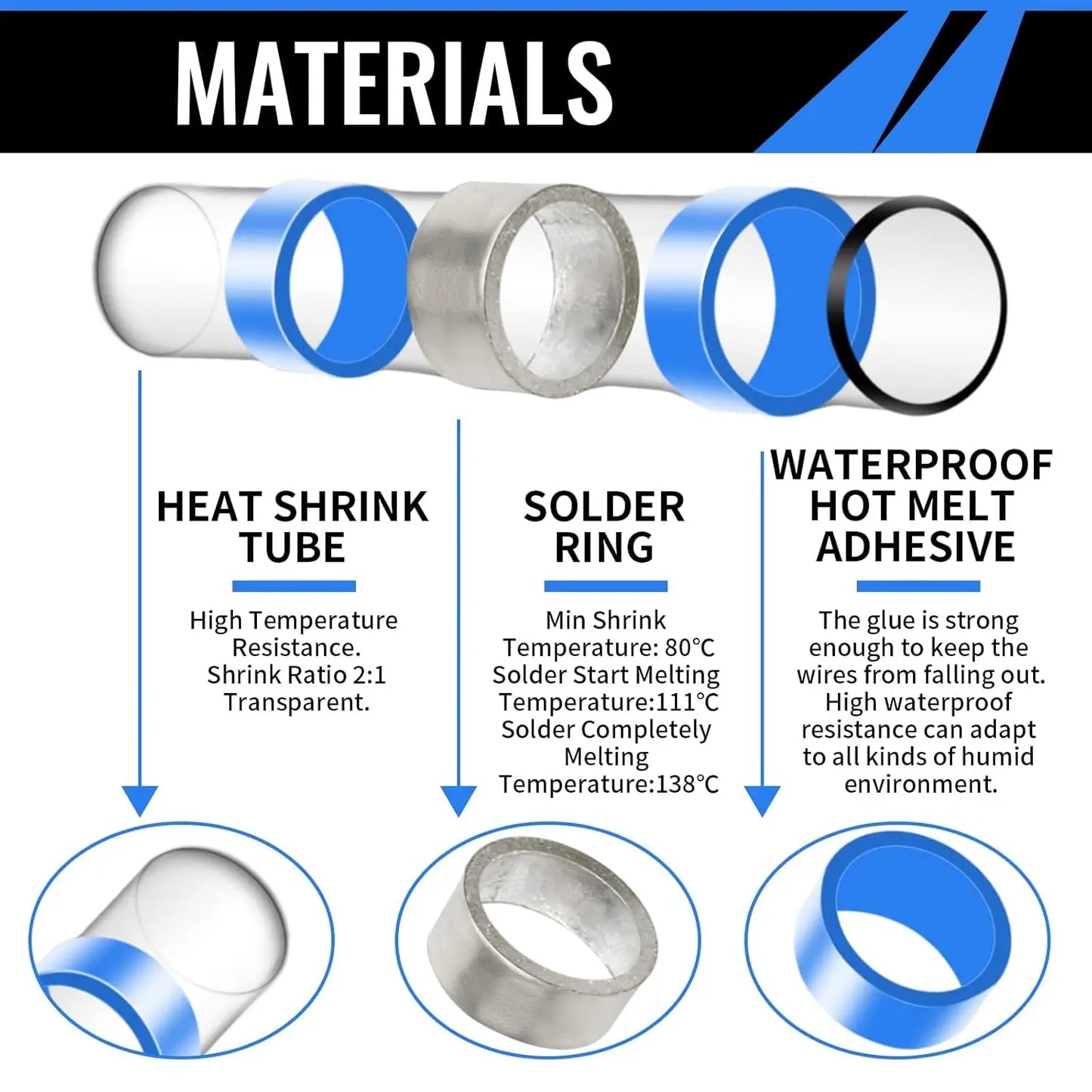 120PCS Solder Seal Wire Connectors Heat Shrink Waterproof Solder Butt Connector Kit Insulated Automotive Marine Electrical Wire