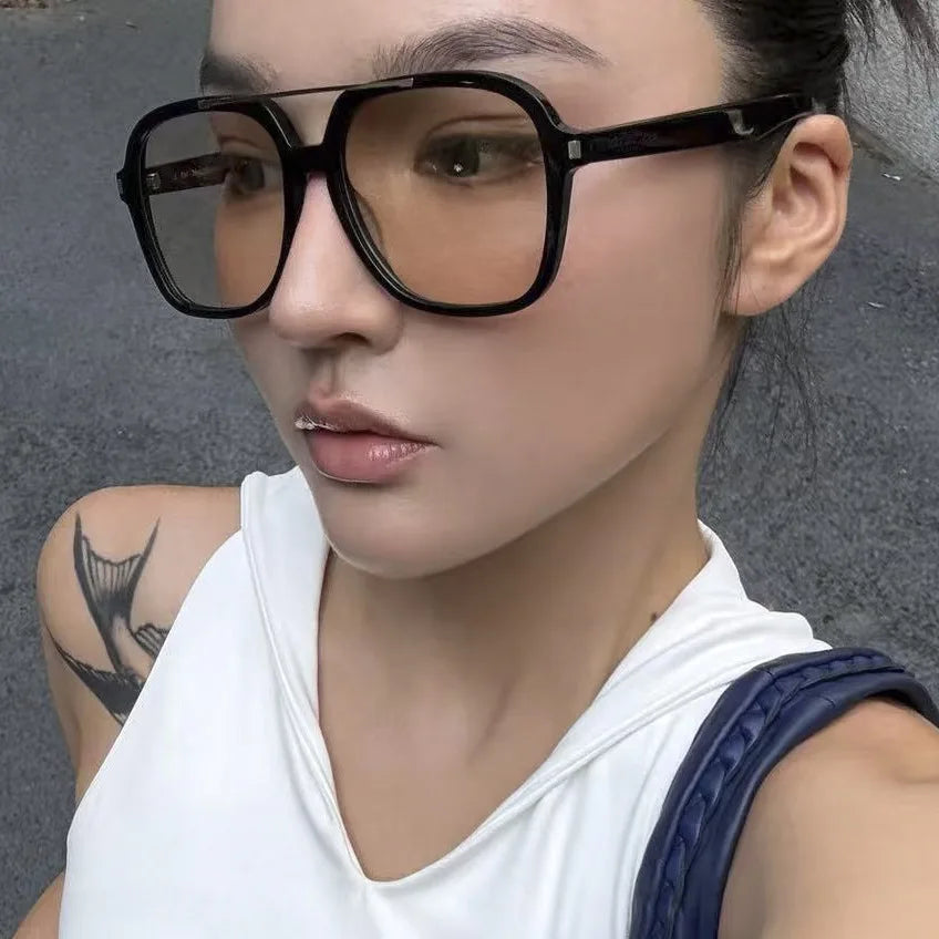 JNPCXI New Retro Oversized Pilot Sunglasses Women Fashion Luxury Big Frame Punk Square Sun Glasses Retro Classic Thick Shades