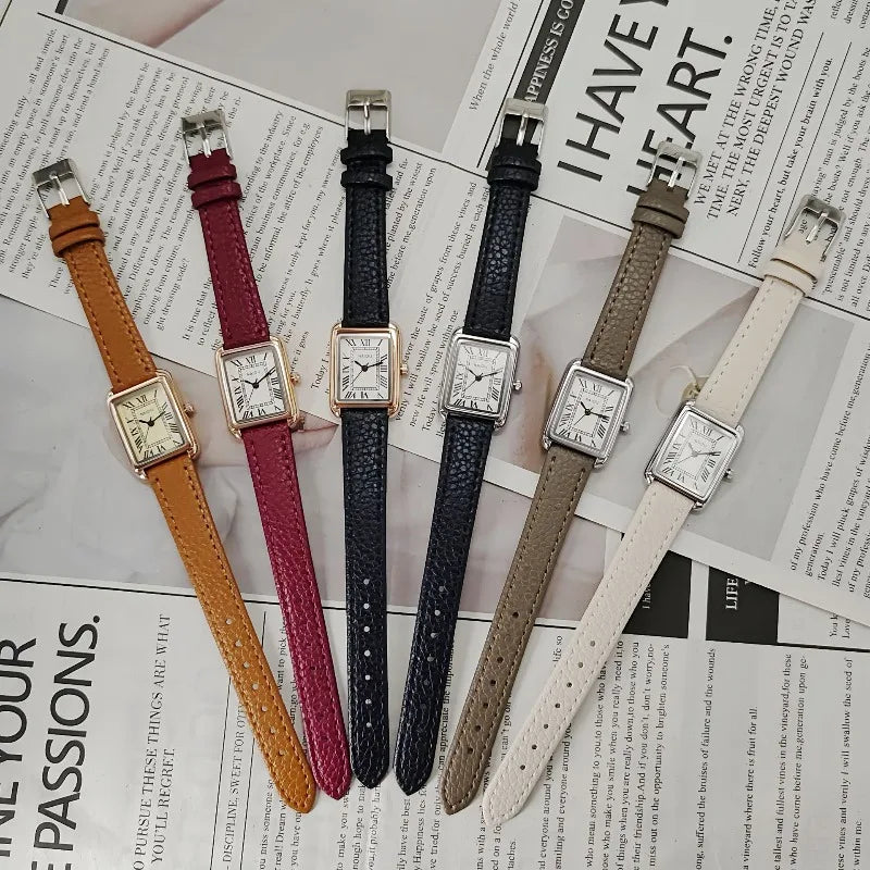 Fashion Rectangle Quartz Watch Women Luxury Brand Roman Dial Leather Strap Wriswatch Ladies Clock Relogio Feminino Dropshipping