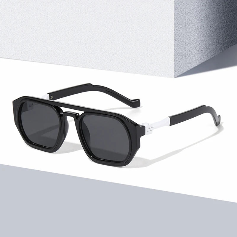 JNPCXI Retro Polygon Square Double Bridges Women Sunglasses Shades UV400 Fashion Clear Gradient Lens Men Trending Frame