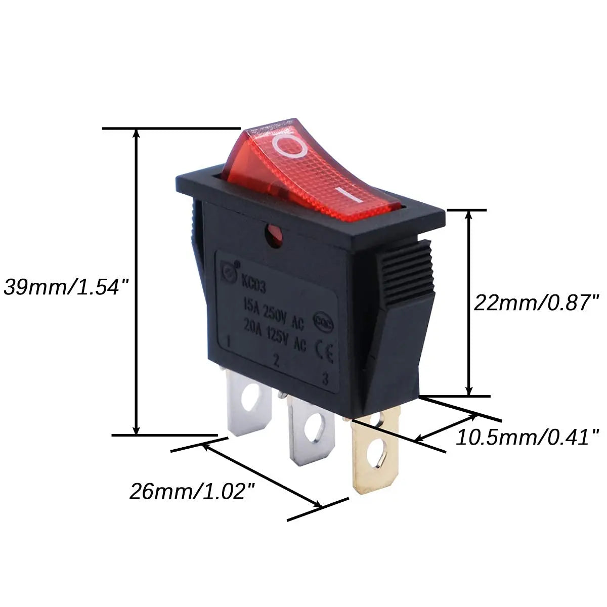 16PCS AC 16A/250V 20A/125V 3 Pin Switch 2 Position Red Light On Off SPST Boat AC Rocker Switch KCD3 Switch