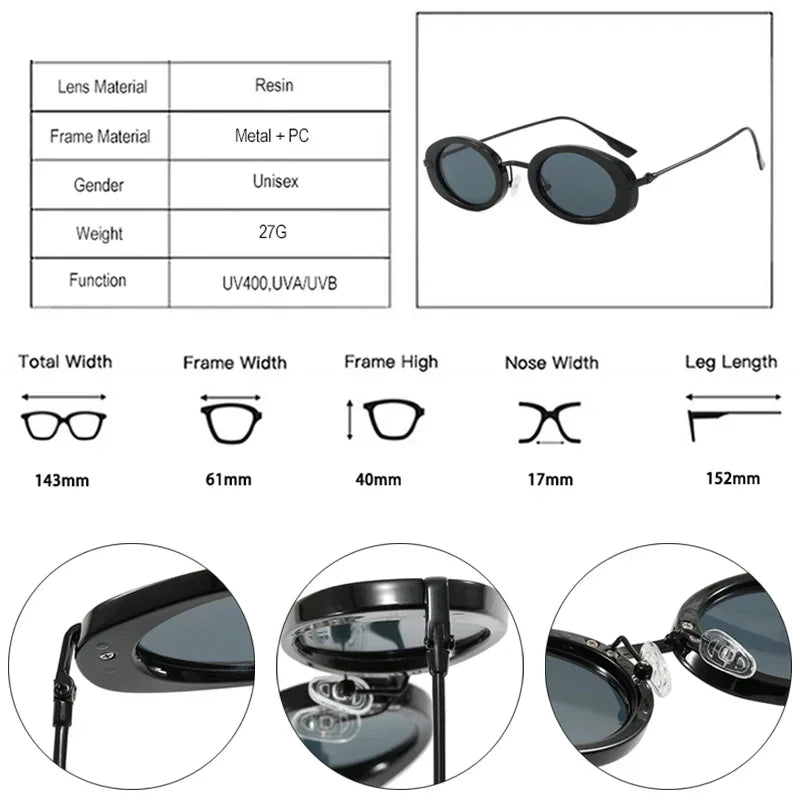 JNPCXI Retro Small Oval Women Luxury Sunglasses Fashion Punk Men UV400 Trending Gradient Sun Glasses Shades