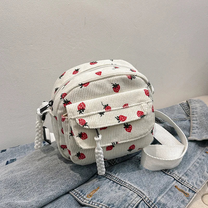 Korean Harajuku Messenger Bags Corduroy Women's Small Shoulder Bag Teenager Girl Crossbody Bag Cute Tote Student Bolsa