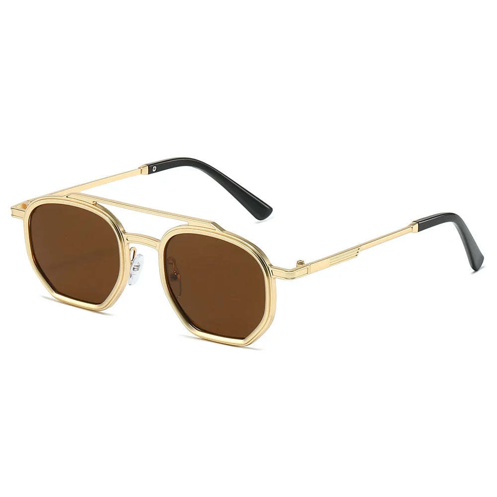 JNPCXI New Retro Double Bridges Men Polygon Small Square Sunglasses Fashion Clear Ocean Gradient Lens Eyewear Women Metal Frame