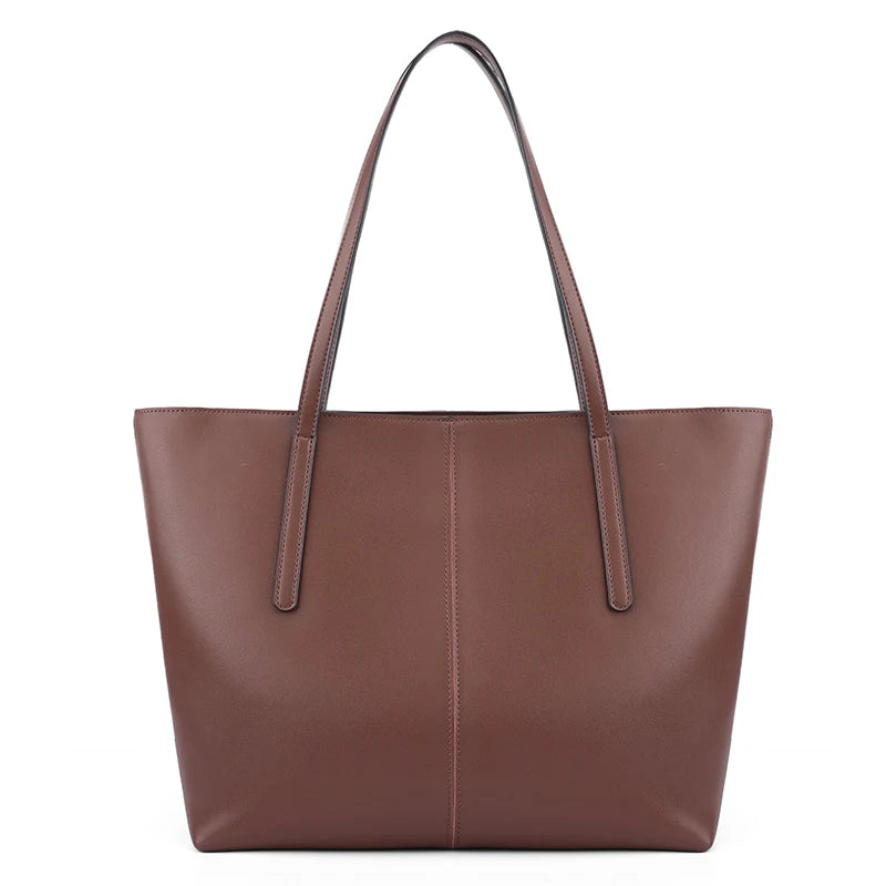Genuine Cowhide Leather Tote Bag for Women Minimalist Large Capacity Shoulder Bag for Work & Daily Fashion Soft Leather Handbags