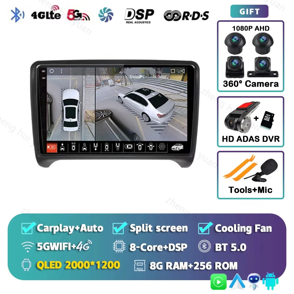 Android 15 WIFI+4G Carplay Car Radio GPS For Audi TT MK2 8J 2006 2007 2008 2009 2010 2011 2012 Car Stereo Multimedia Player DSP