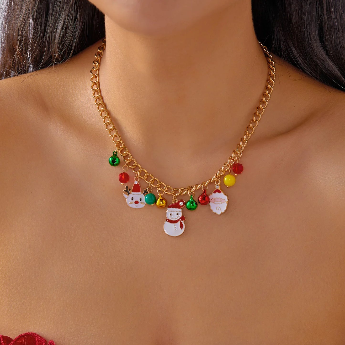 Fashion Santa Claus Snowman Christmas Tree Snowflake Pendant Necklace For Women Gold Color Metal Chain Choker Jewelry Xmas Gifts