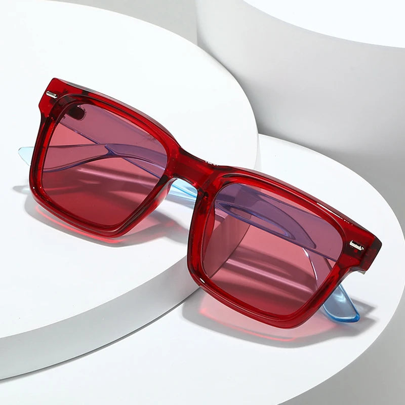 JNPCXI New Fashion Square Double Color Sunglasses Women Shades UV400 Retro Rivets Men Red Green Sun Glasses