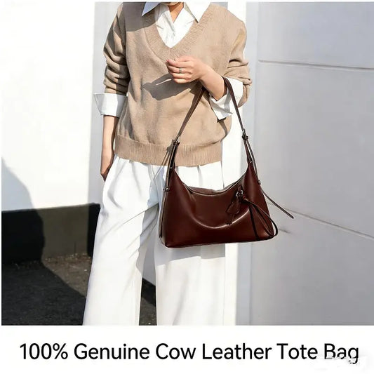 Women Natural Genuine Cow Leather Crossbody Bag Female Luxury Designer Shoulder Bags Lady Casual Retro Cowhide Handbag Hobos Bag