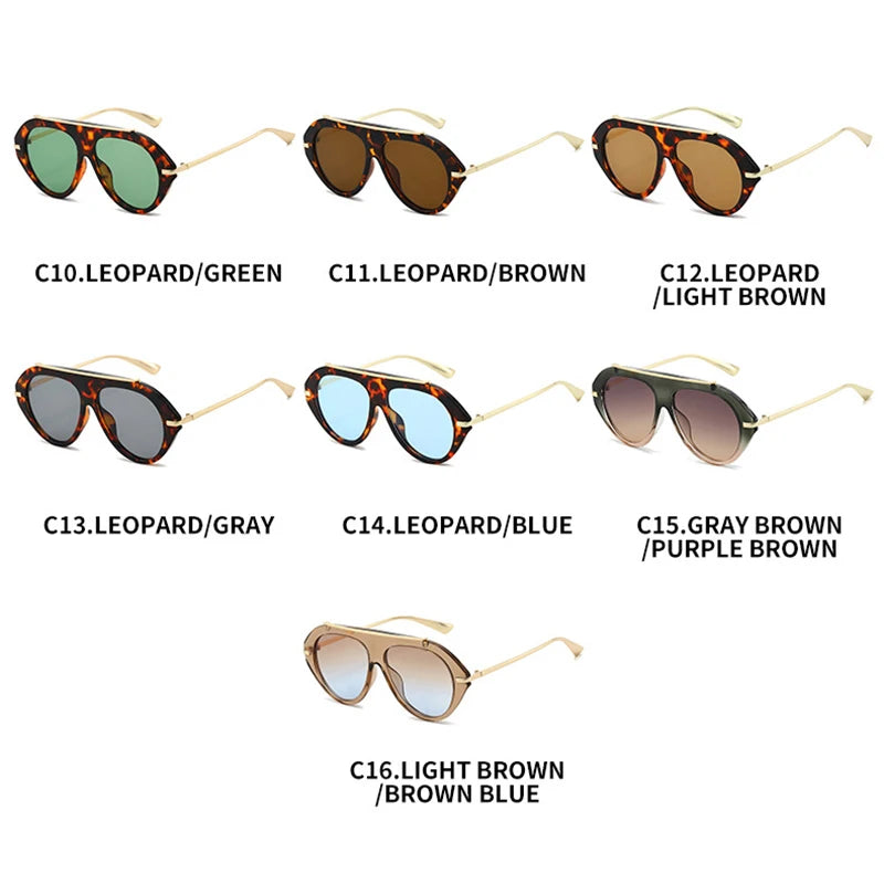 JNPCXI Ins Popular Fashion Oversized Leopard Green Pilot Sunglasses Women Shades UV400 Retro Gradient Men Sun Glasses