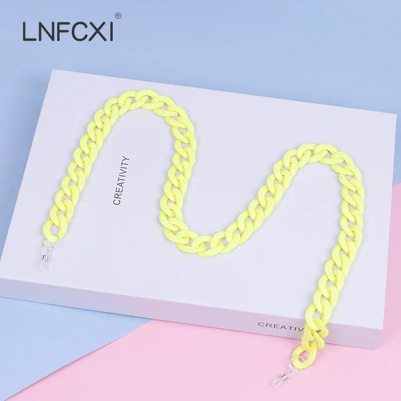 JNPCXI Retro Bright Acrylic Glasses Sunglasses Chain Straps Lanyards Blue Color Reading Glasses Hanging Neck Glasses Chain