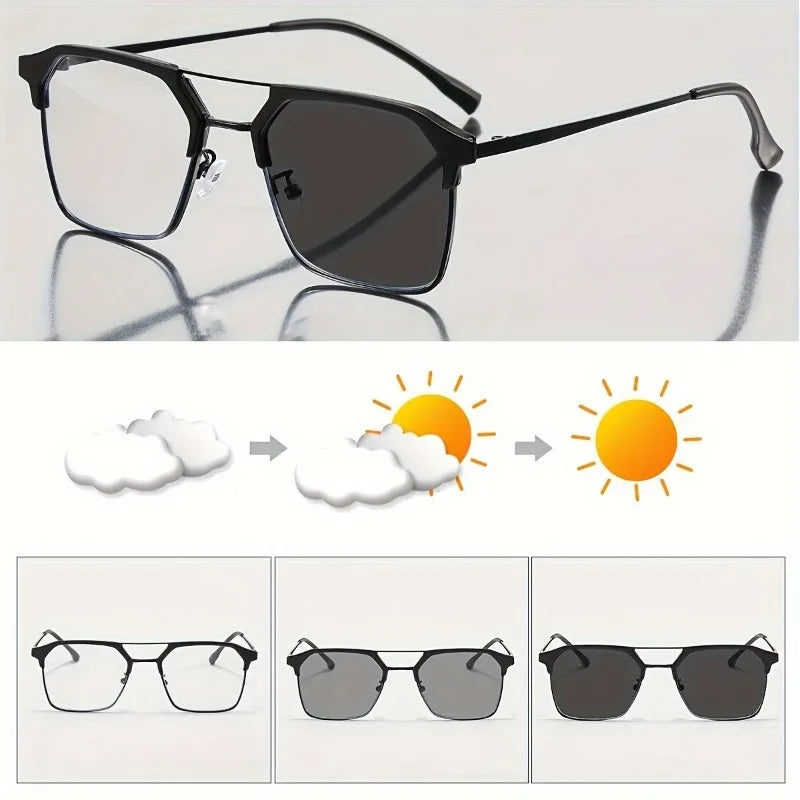A Pair of Unisex Photochromic Glasses Suitable for Business Outdoor Travel, And As Decorative Eyewear for Phone And Computer Use