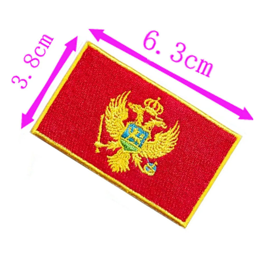 1pc Montenegro Country Flag Embroidery Patch 6.3cm Wide Iron On Sew On Backing/Hand Craft/Applique/Hot Cut