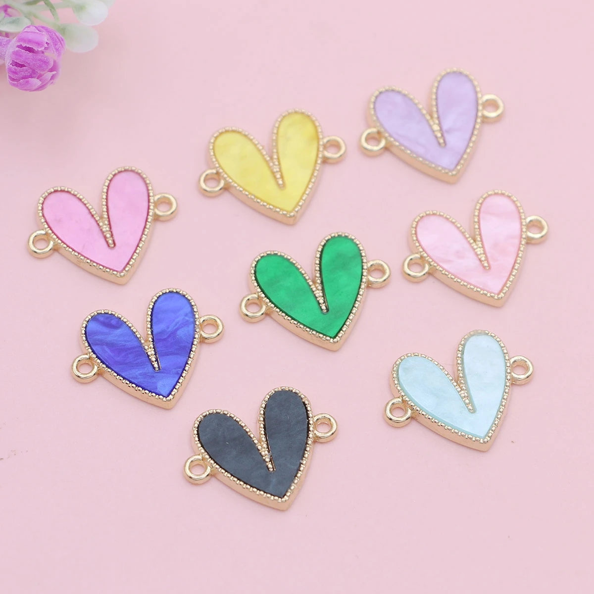 10Pcs Mix Gold Plated Acrylic Heart Charm Pendant Jewelry Making Earrings Bracelet Necklace DIY Accessories Craft