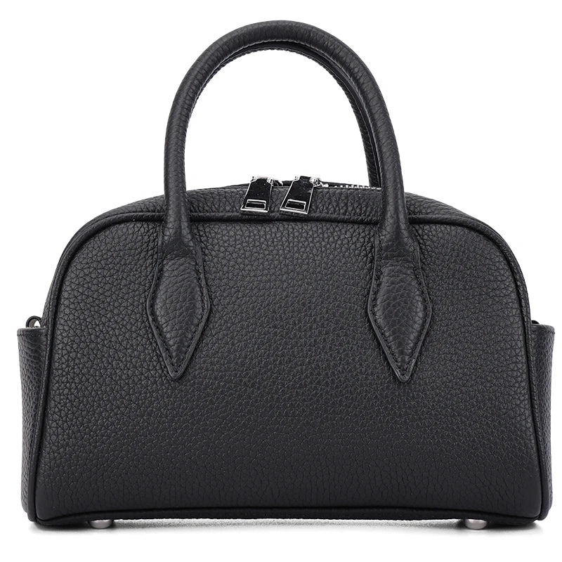 Fashion Women's Genuine Cowhide Leather Mini Boston Handbag Luxury Designer Pebbled Leather Top Handle Crossbody Shoulder Bag