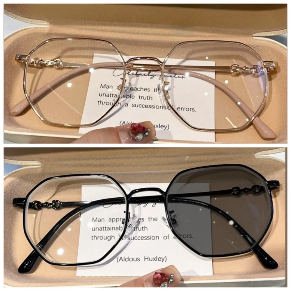 Photochromic Anti Radiation Anti Blue Light Eyeglasses For Women Transition Shades UV400 Eyewear Replaceable Lens