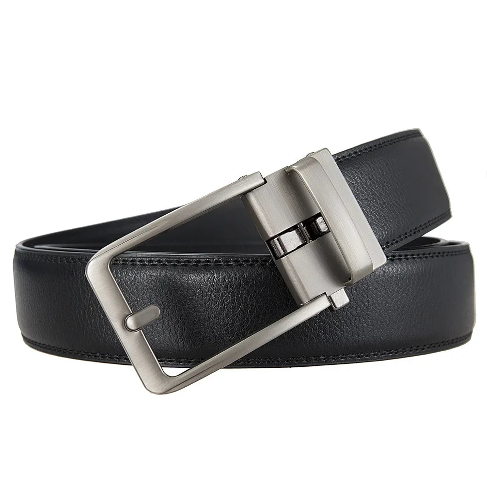 Black Classic Genuine Leather Men's Belt Luxury Auto Buckle Fashion Waist Strap