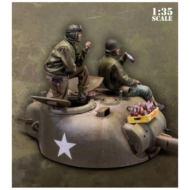 1/35 Resin Soldier Model WWII Tank Soldier Complete Set Including Tank Handmade