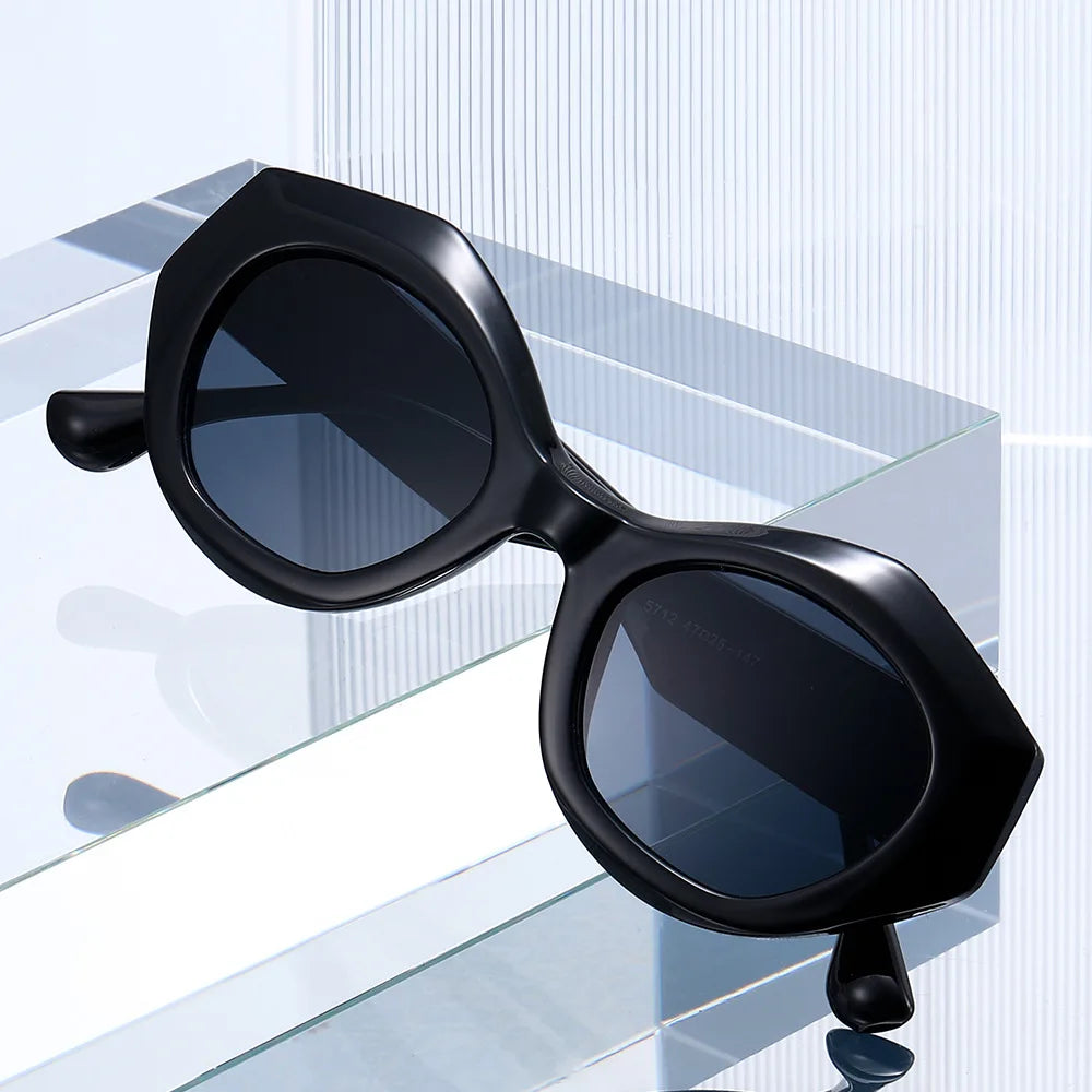 JNPCXI New Polygon Cat Eye Sunglasses Men Gradient Shades UV400 Vintage Matte Tea Women Sun Glasses