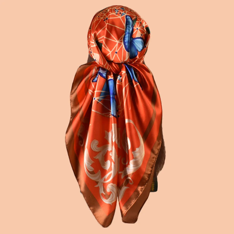 1PC Simple Butterfly Print Silk Satin Square Scarf Women's Hair Accessory Spring New Style Versatile