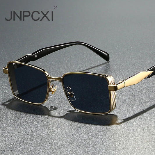 JNPCXI New Retro Square Metal Men Outdoor Sunglasses Fashion Gradient Tea Shades UV400 Women Punk Sun Glasses