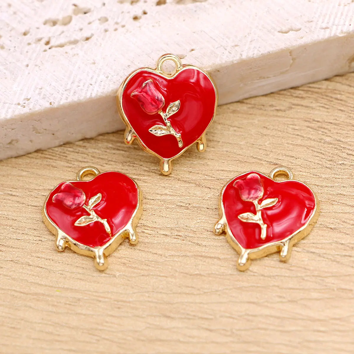 10Pcs Golden Color Rose Heart Charms for Jewelry Making DIY Necklace Bracelet Earrings Accessories Valentine's Day Gift