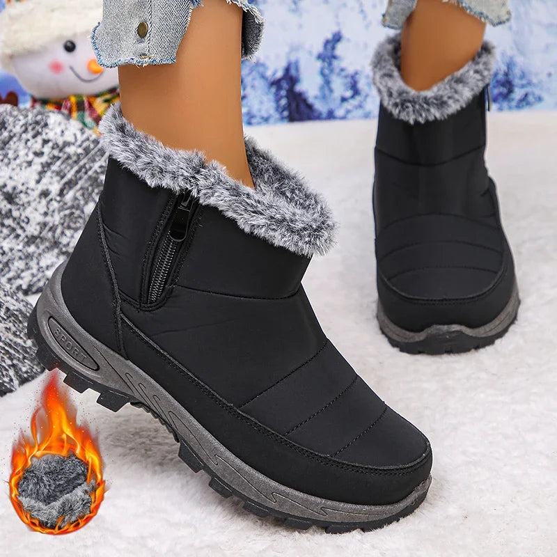 Thicken Plush Waterproof Snow Boots Women 2025 Non Slip Zipper Platform Winter Boots Woman Fleece Lining Warm Ankle Booties 43